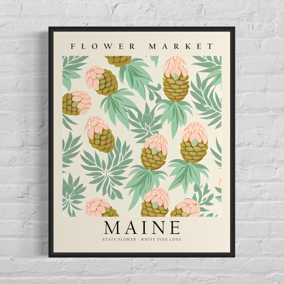 Maine State Flower Market Art Print, Neutral Botanical