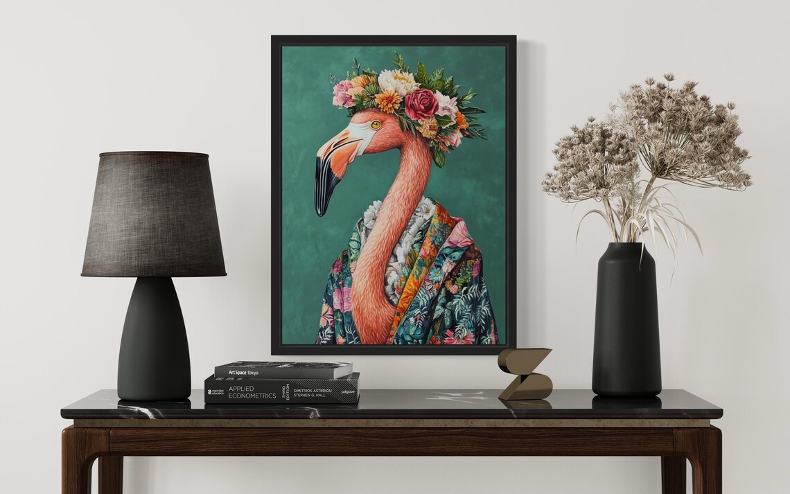 Flamingo Poster Art Print, Kimono Flower Decor - Image 2