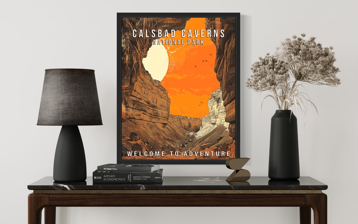 Calsbad Caverns National Park Canyon Moon Sunset Travel Poster - Image 3