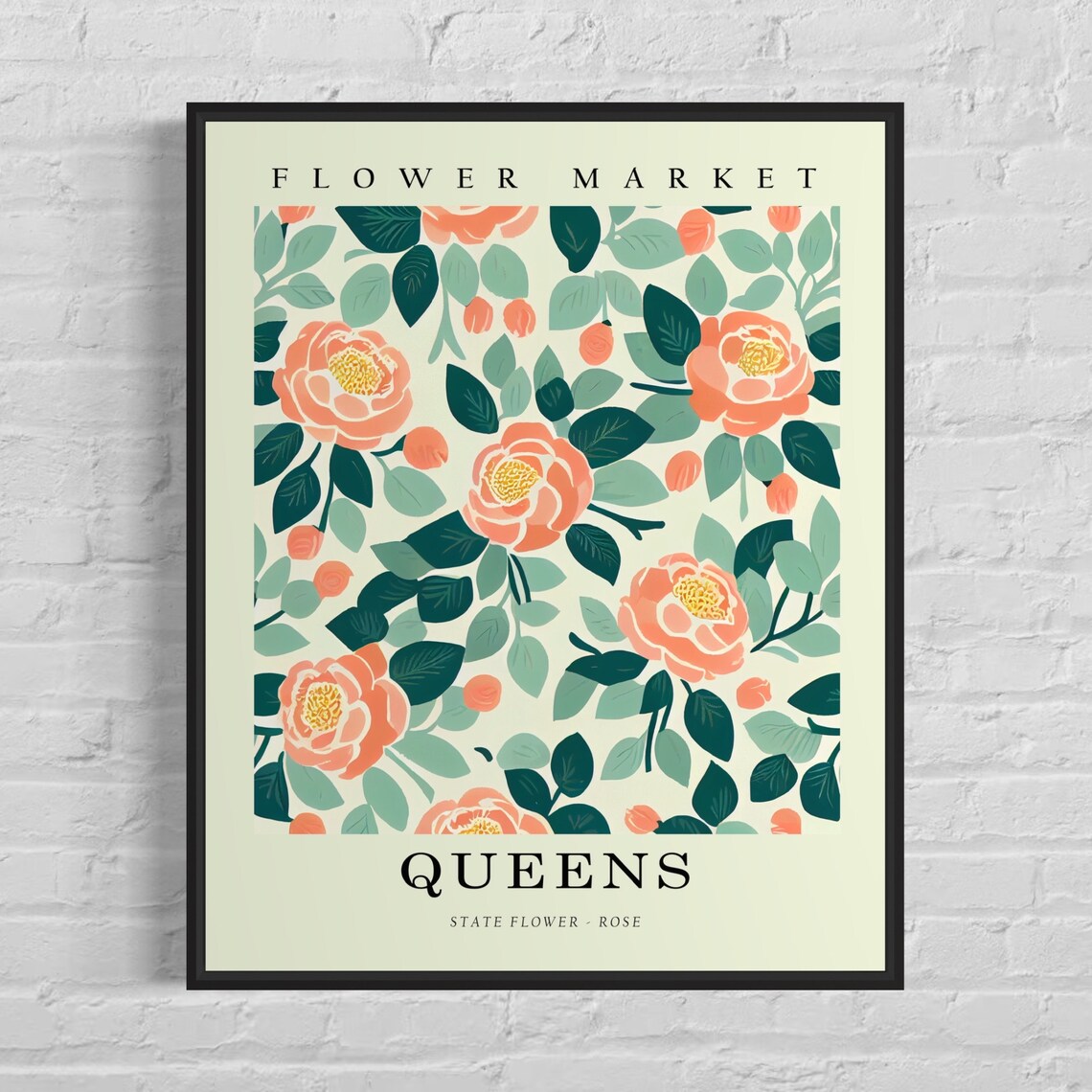 Queens New York Rose Flower Market Vintage Botanical Art Poster