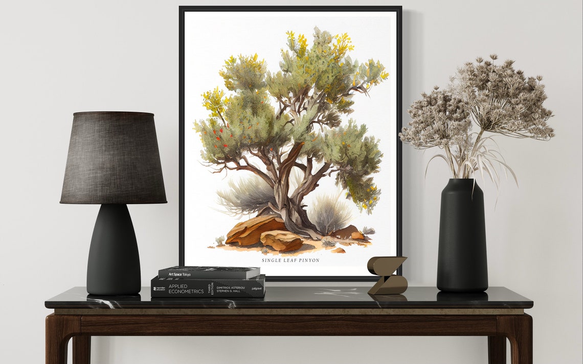 Single Leaf Pinyon Gnarled Desert Pine Watercolor Tree Poster - Image 3