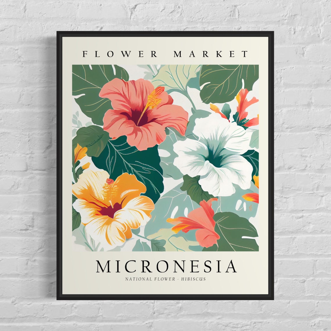 Micronesia Hibiscus Flower Market Botanical Floral Garden Art Poster