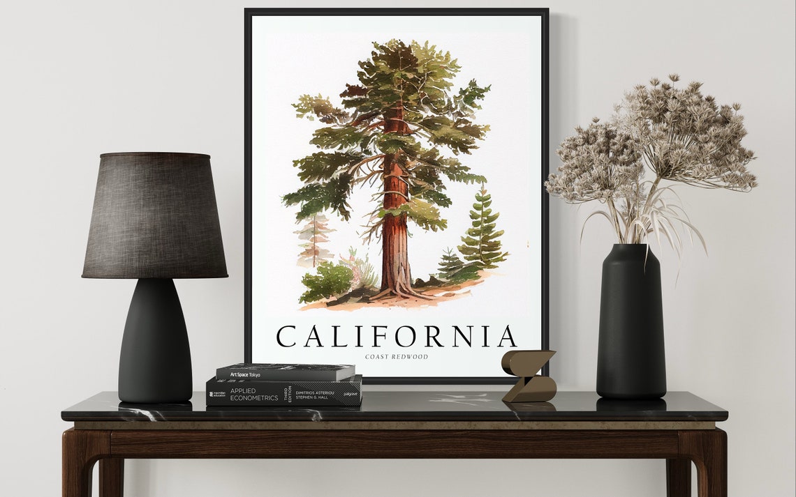 California Coast Redwood Towering Forest Watercolor Tree Poster - Image 2