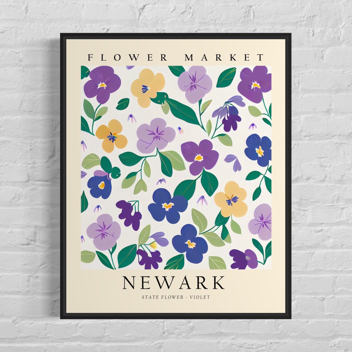 Newark Flower Market State Flower Violet Botanical Art Poster