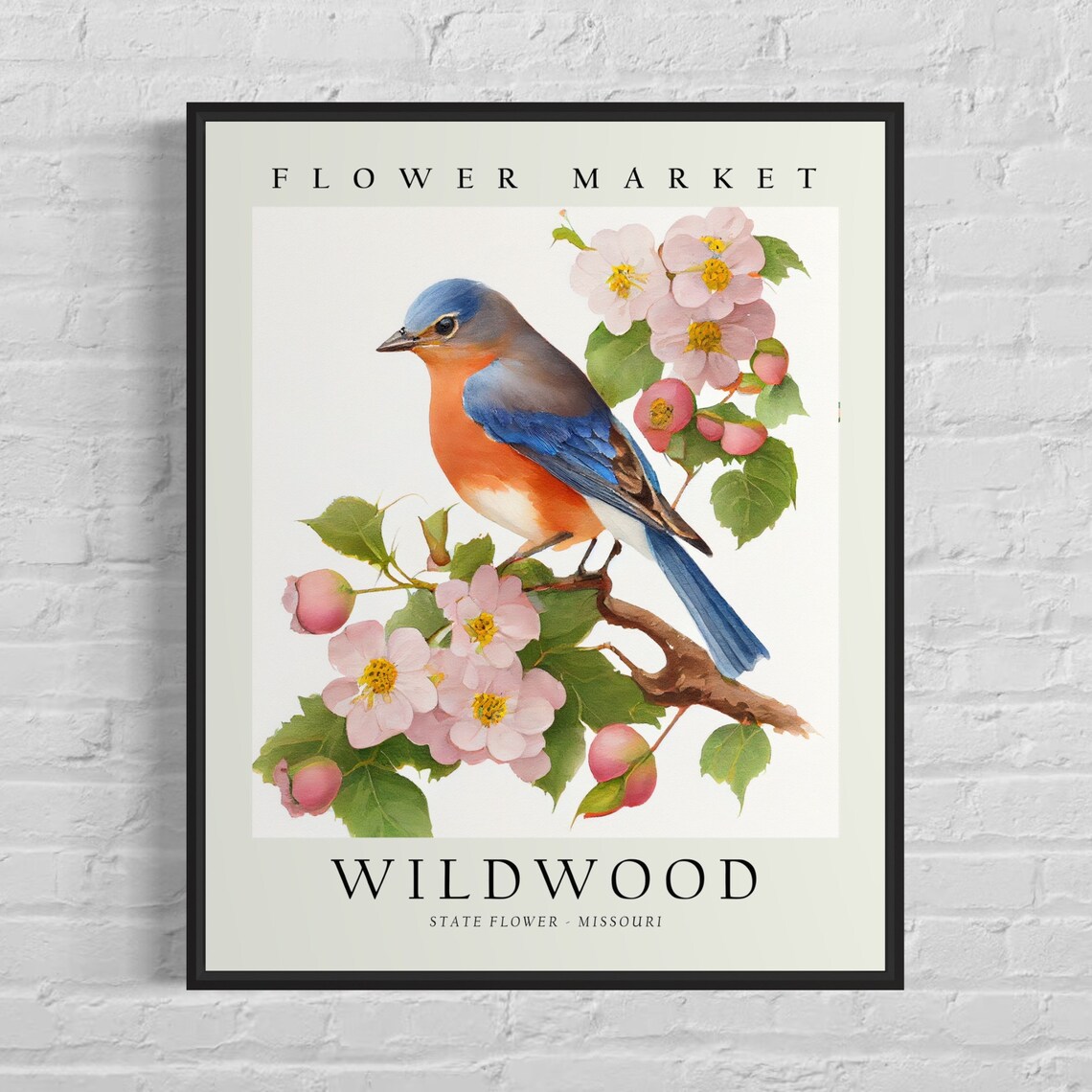 Wildwood Missouri Bluebird Blossom Flower Market Vintage Art Poster
