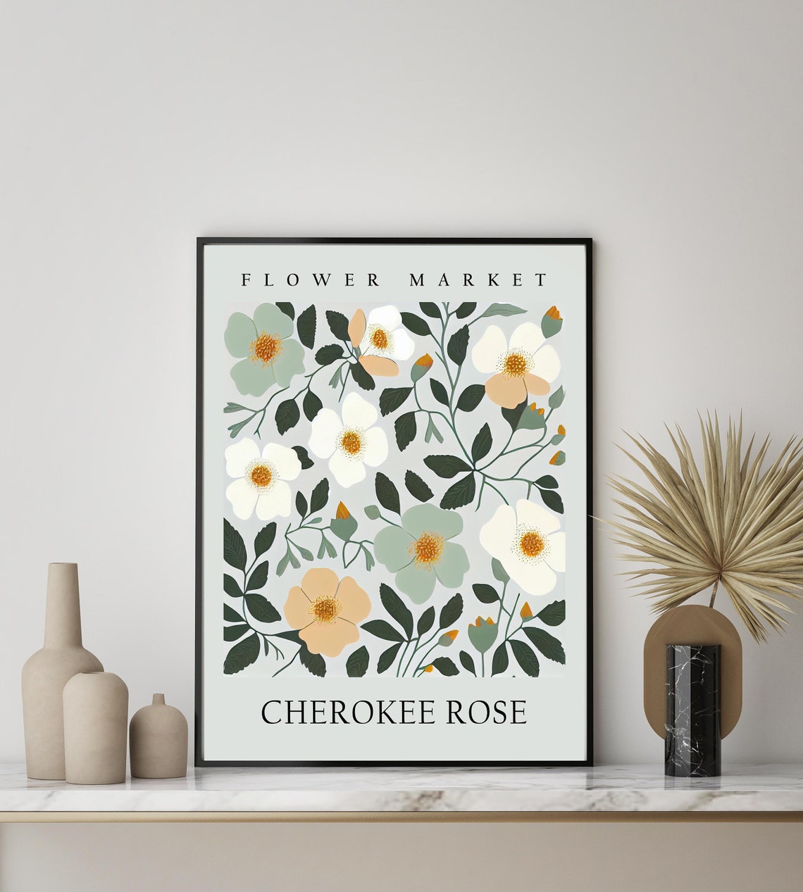 Cherokee Rose White Peach Botanical Flower Market Pastel Art Print - Image 2