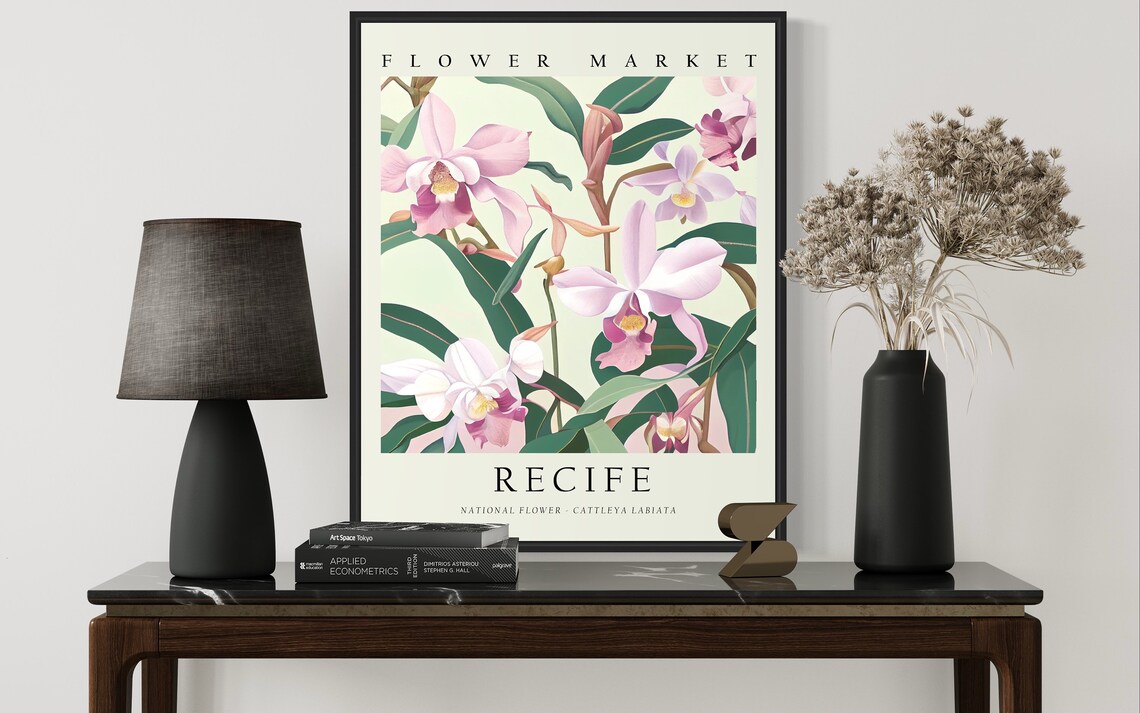Recife Flower Market Vintage Pink Cattleya Orchid Botanical Poster - Image 2