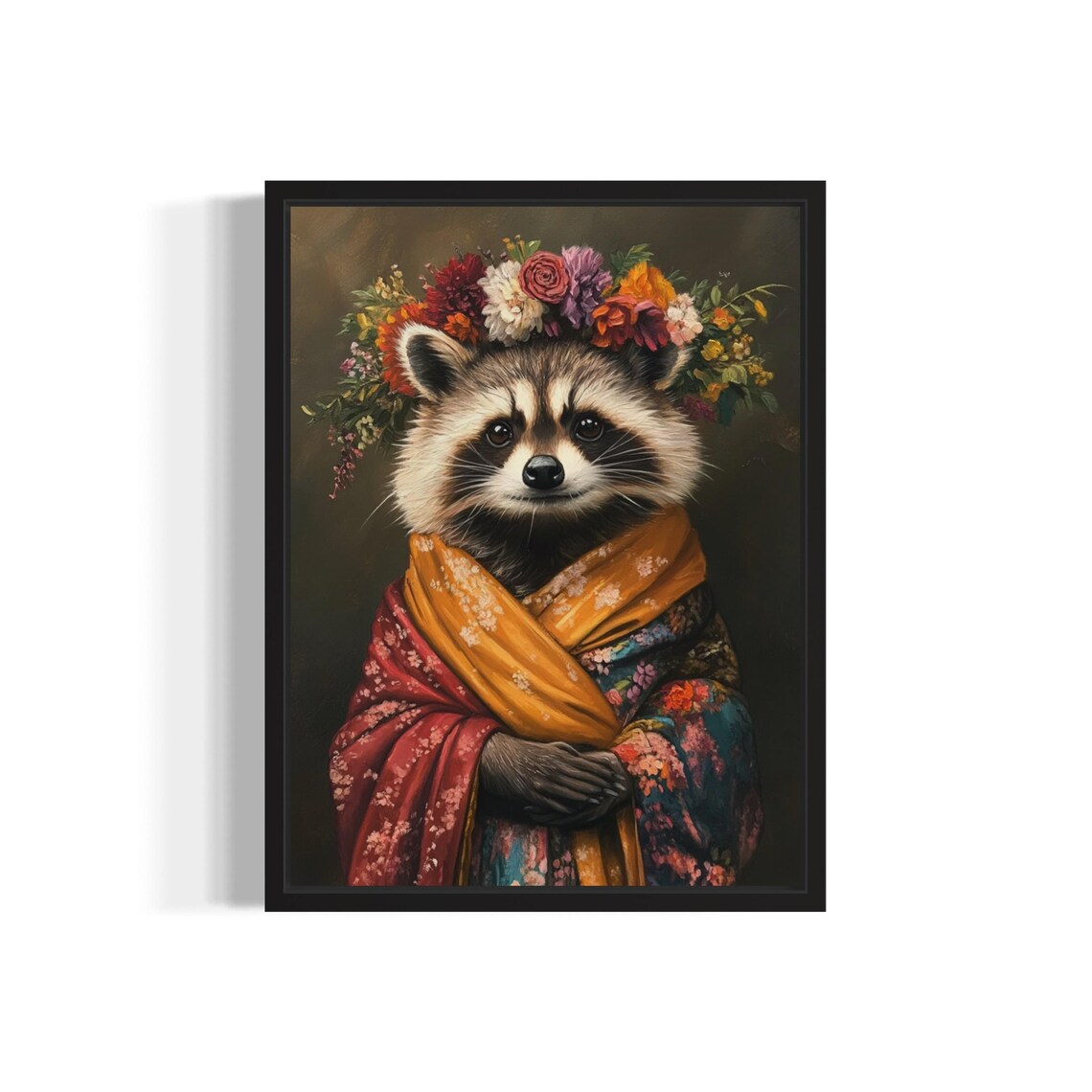 Raccoon Poster Art Print, Animal Flowers In Kimono