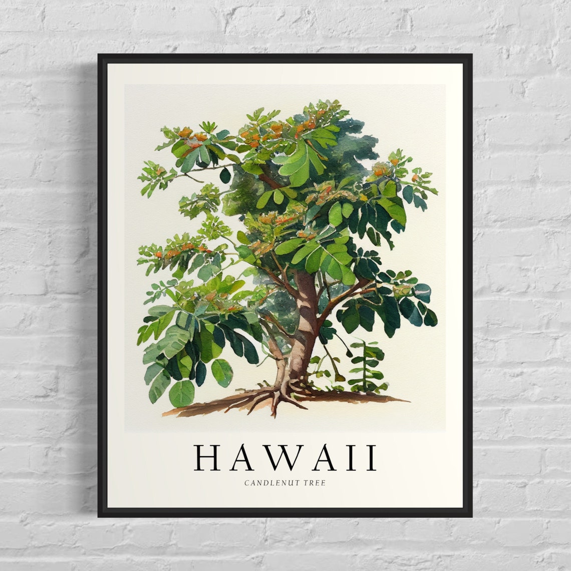 Hawaii Candlenut Tree Watercolor State Tree Botanical Art Print