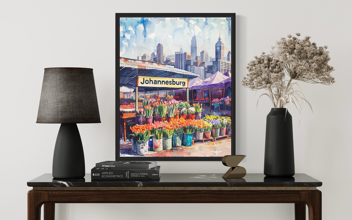 Johannesburg Flower Market Watercolor Poster Skyline Market View - Image 2
