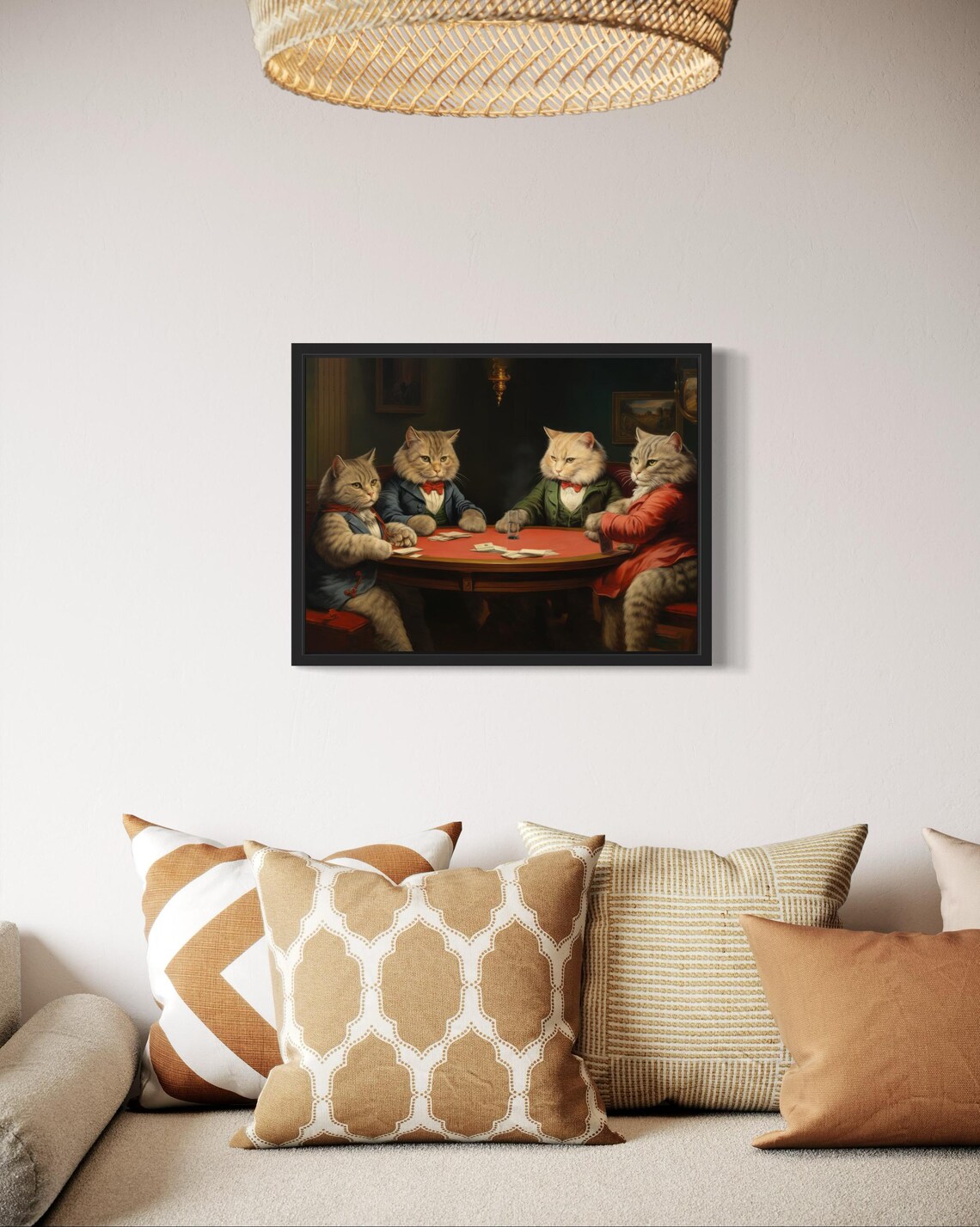 Four Dapper Cats in Suits Playing Poker Card Game Art Poster - Image 2