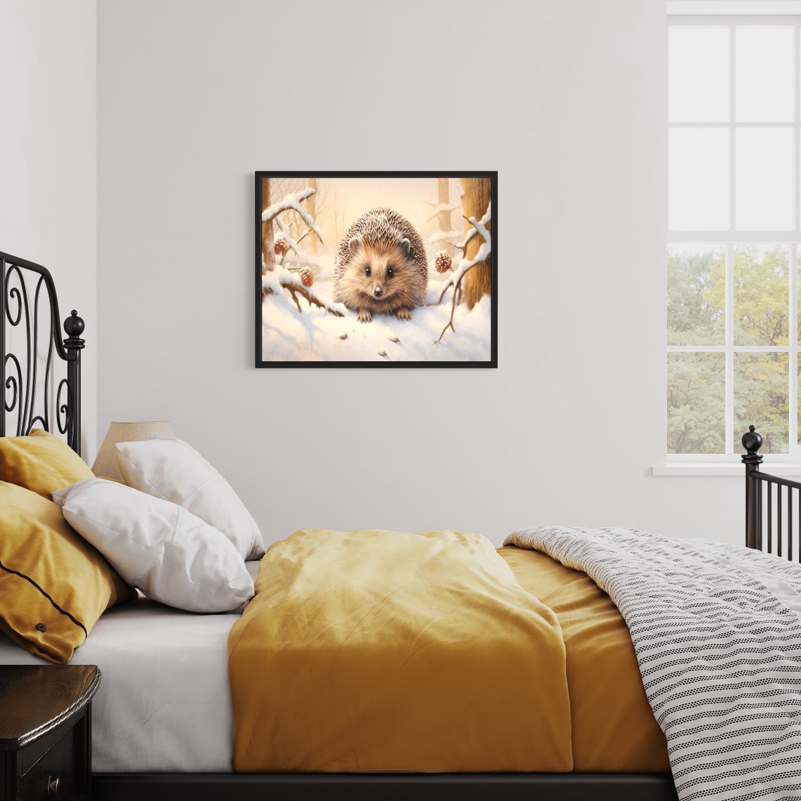 Hedgehog In Winter Poster Art Print Winter Scenery Artwork Wall Art Painting - Image 2