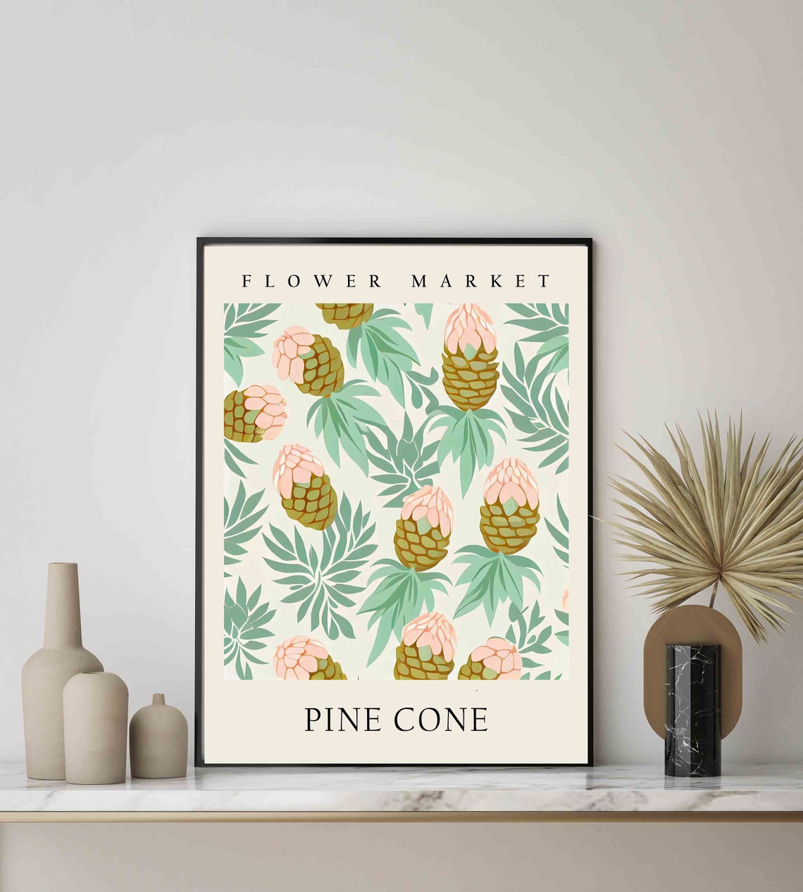 Pine Cone Blush Pattern Woodland Botanical Flower Market Art Print - Image 3