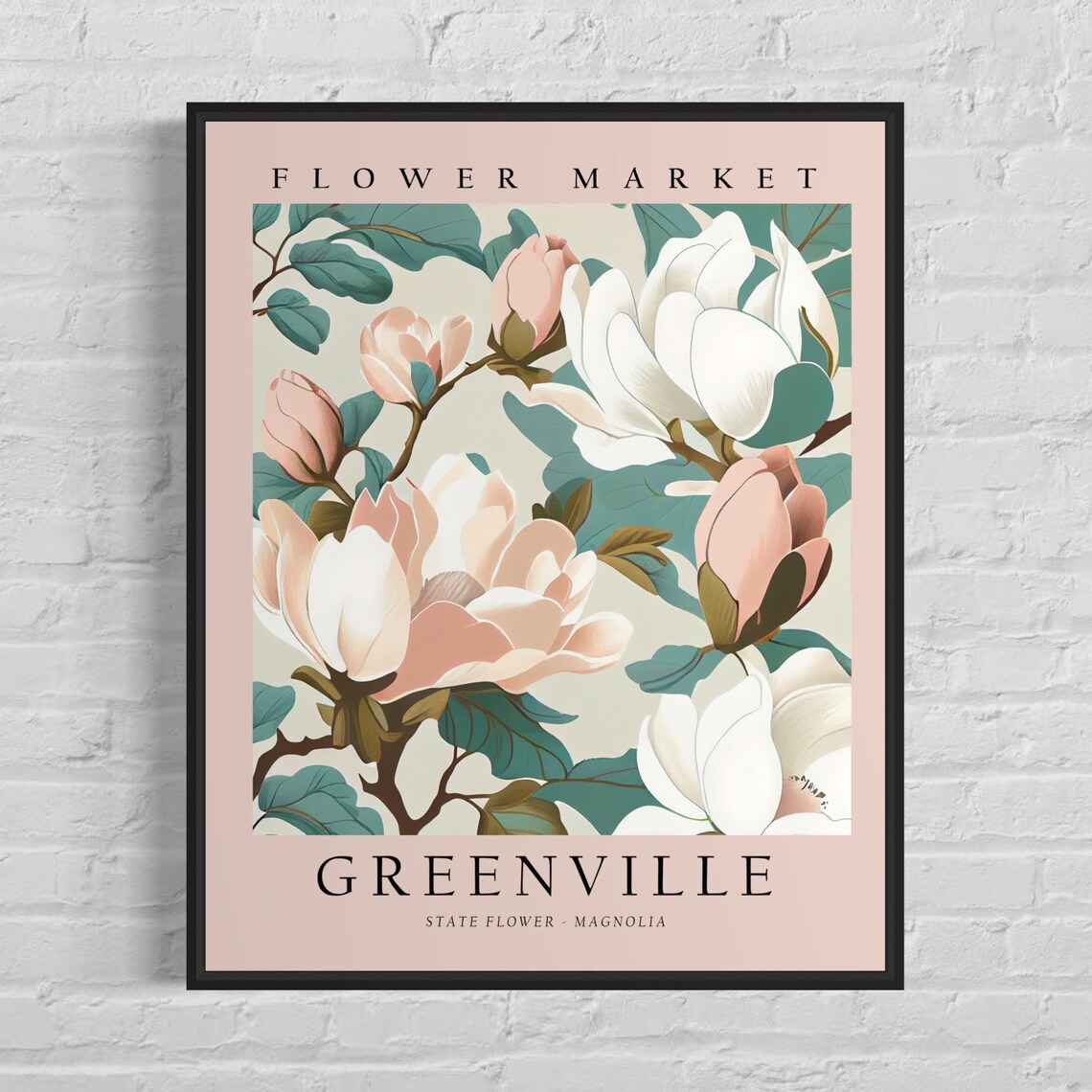 Greenville Mississippi Flower Market Art Print Greenville Flower Wall Art Magnolia Botanical Pastel Artwork