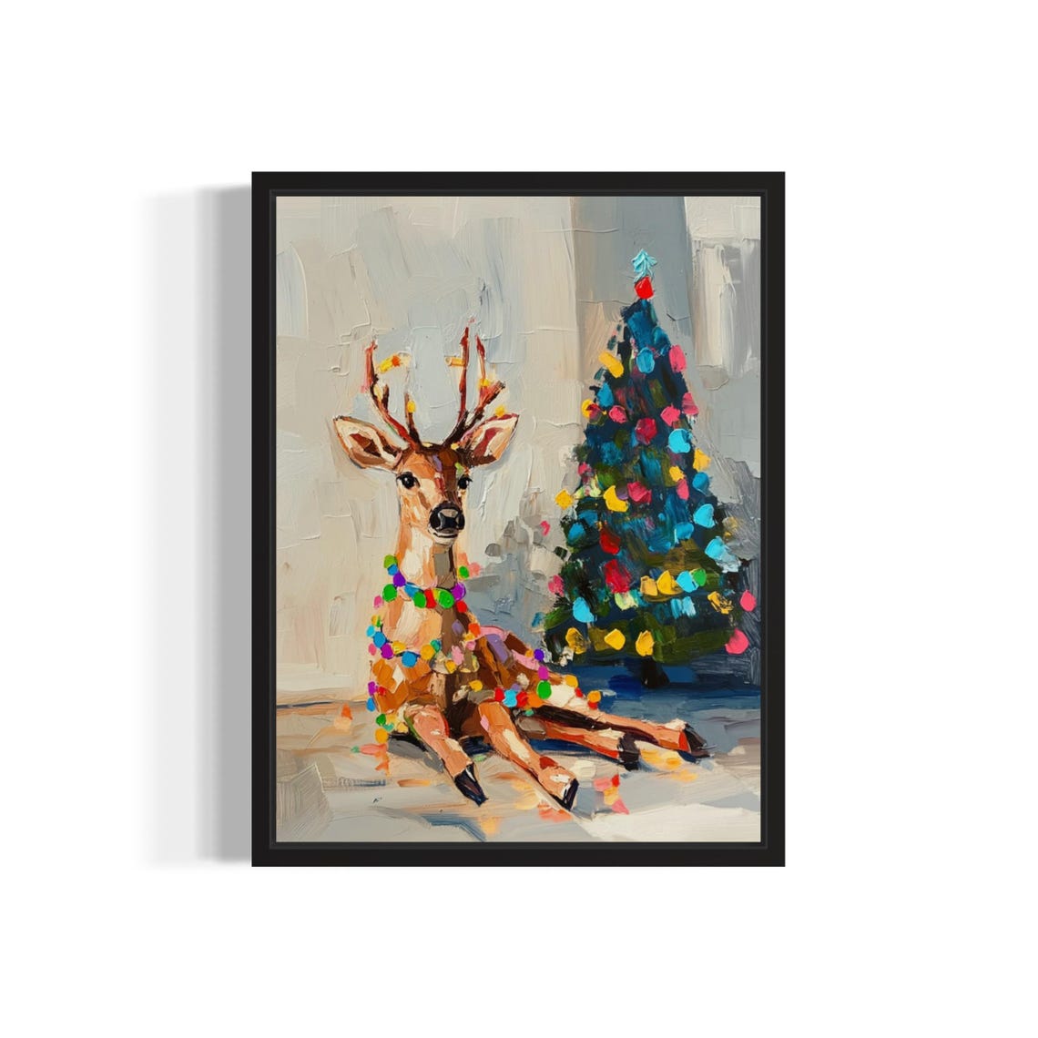 Reindeer Tangled In Christmas Lights Holiday Tree Poster Artwork