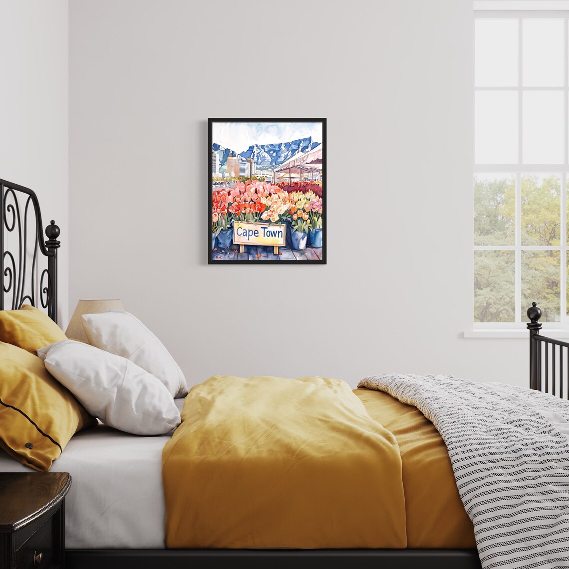 Cape Town Flower Market Watercolor Poster Table Mountain Tulips - Image 3