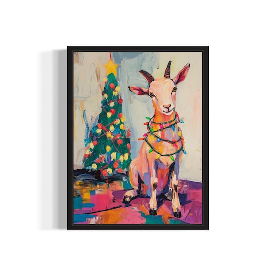 Goat Tangled In Christmas Lights Holiday Tree Poster Artwork