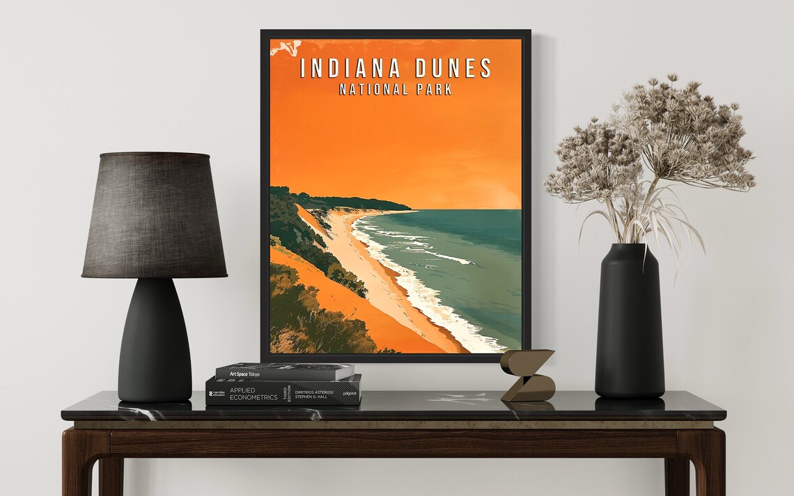 Indiana Dunes National Park Beach Lakeshore Art Vintage Poster - Image 2