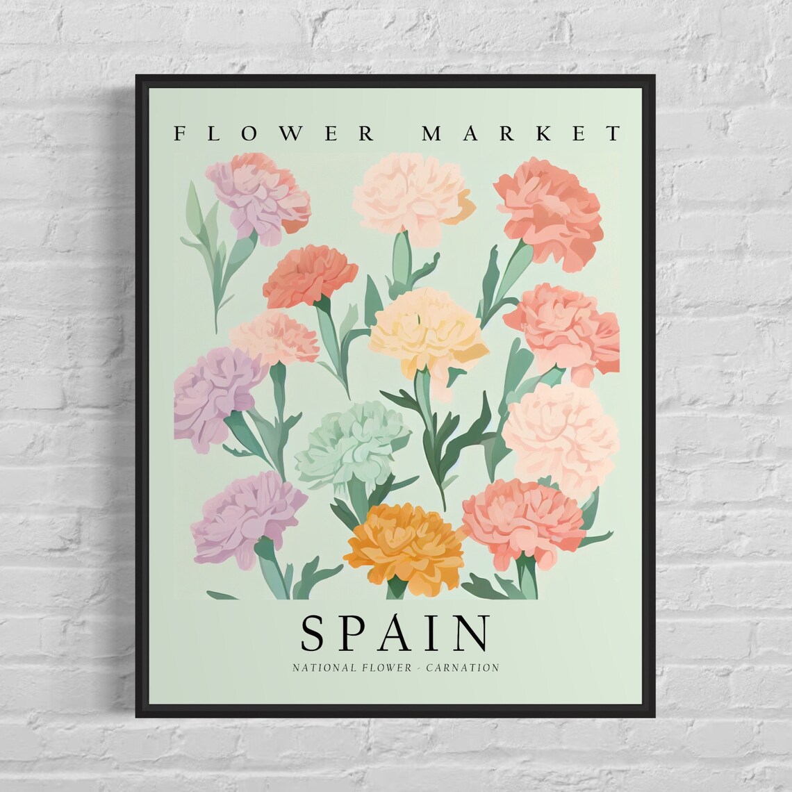 Spain National Flower Carnation, Neutral Botanical Art Print