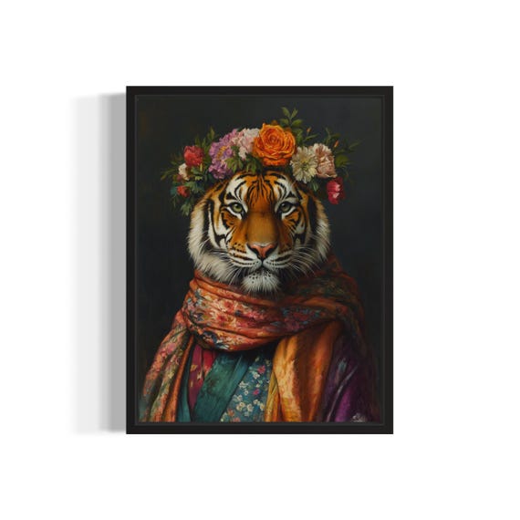Siberian Tiger Poster Art Print Animal Flowers In Kimono Wall Art Decor Painting Artwork Bedroom Decor