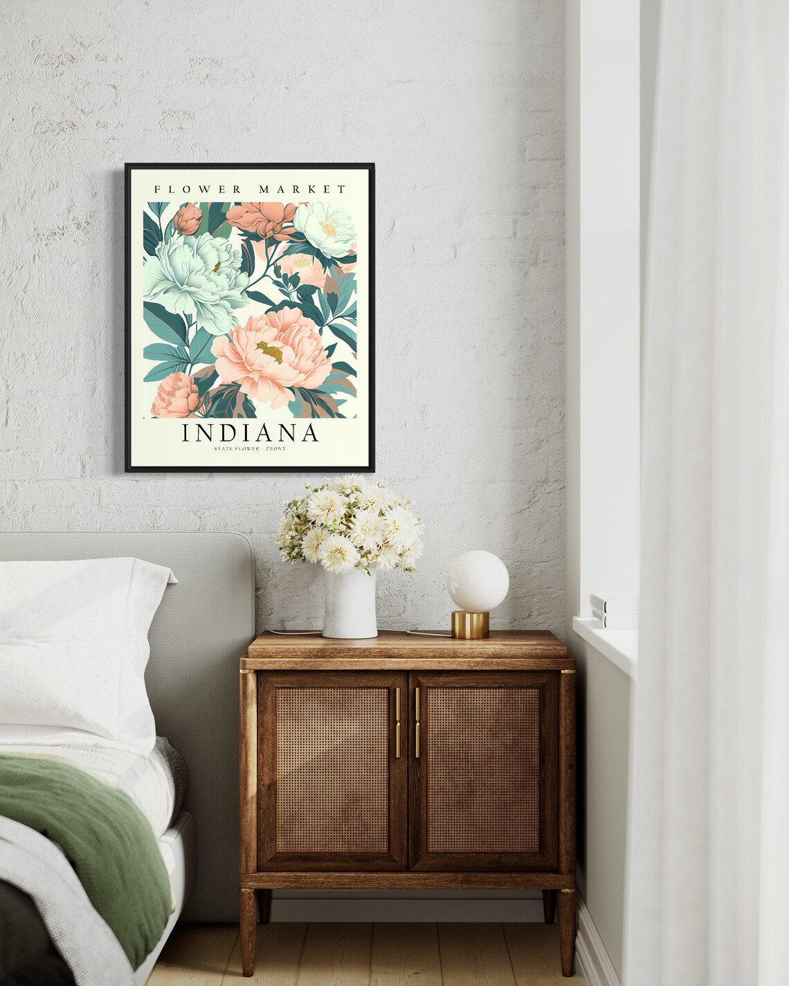 Indiana State Flower Peony, Neutral Botanical Art Print - Image 3