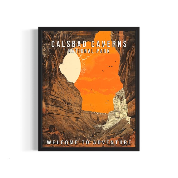 Calsbad Caverns National Park Canyon Moon Sunset Travel Poster