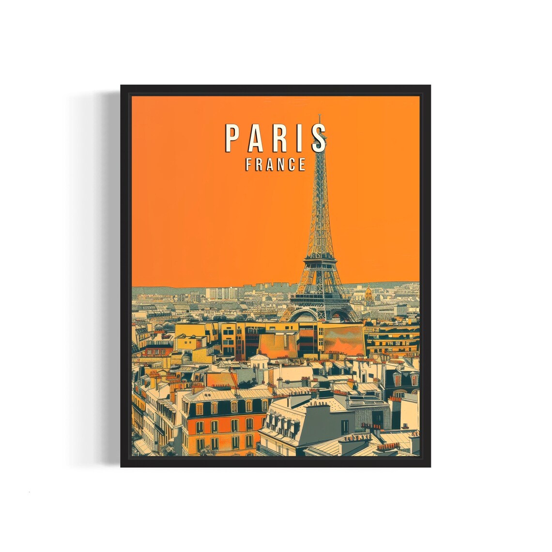 Paris France Eiffel Tower Sunset Cityscape Vintage Travel Poster