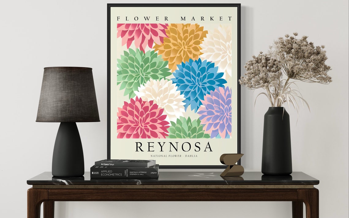 Reynosa Mexico Flower Market Art Print Dahlia Flower Wall Art Poster - Image 2