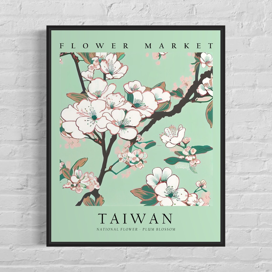 Taiwan National Flower Plum Blossom, Botanical Art Print
