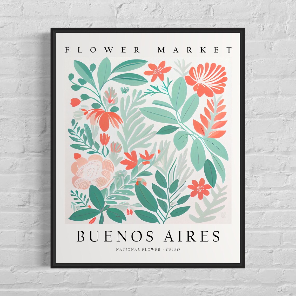 Buenos Aires Flower Market Ceibo Poster Coral Botanical Bloom Decor