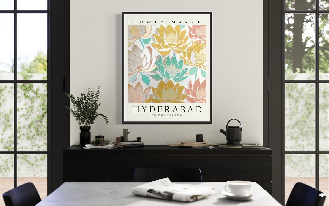 Hyderabad India Flower Market National Lotus Floral Vintage Poster - Image 3