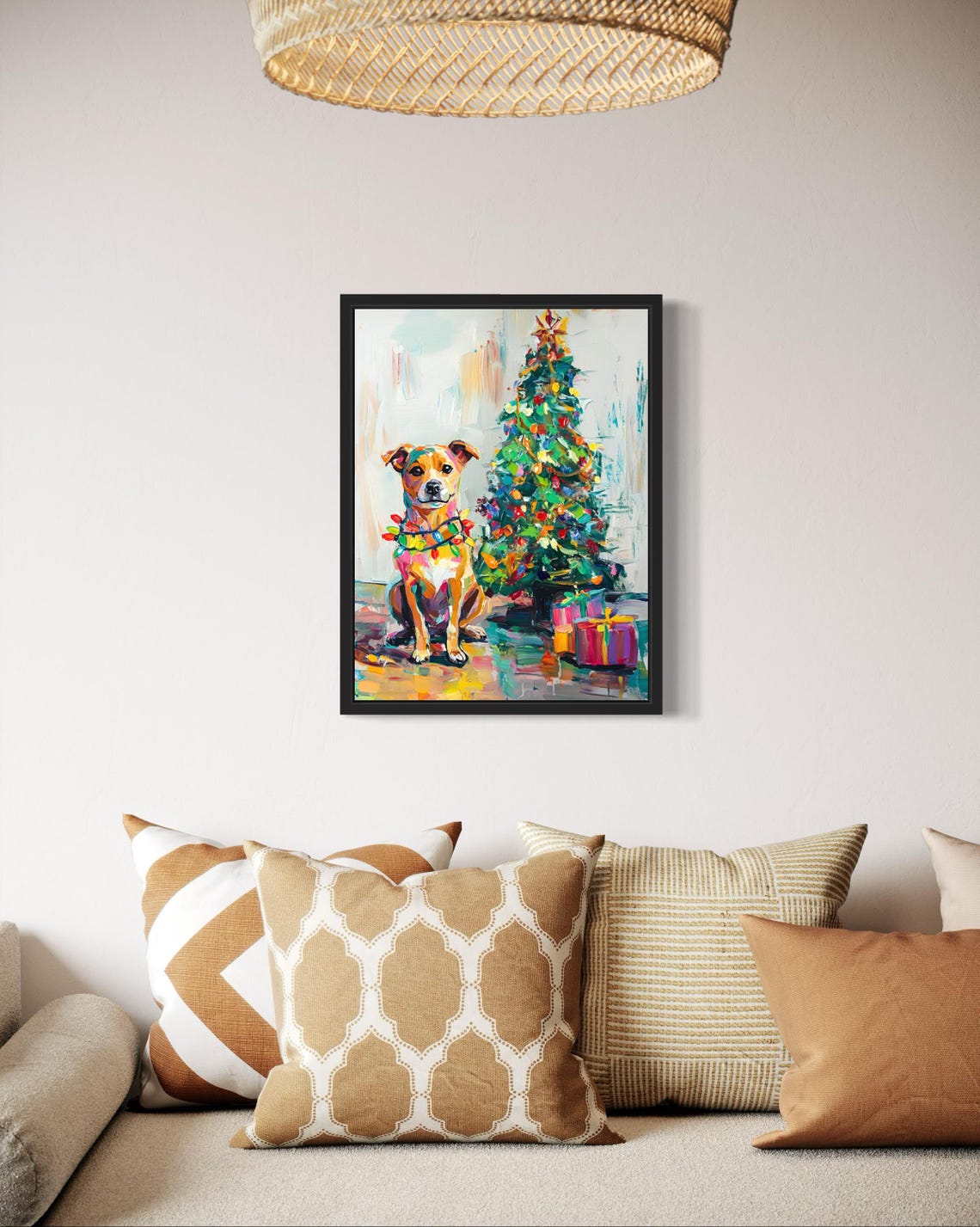 Happy Dog Tangled In Christmas Lights Holiday Poster Artwork - Image 2