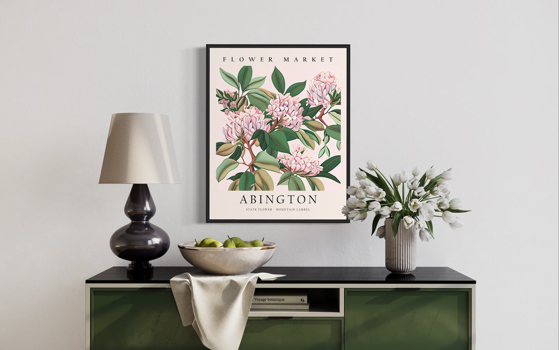 Abington Flower Market Pink Mountain Laurel Botanical Art Print - Image 2