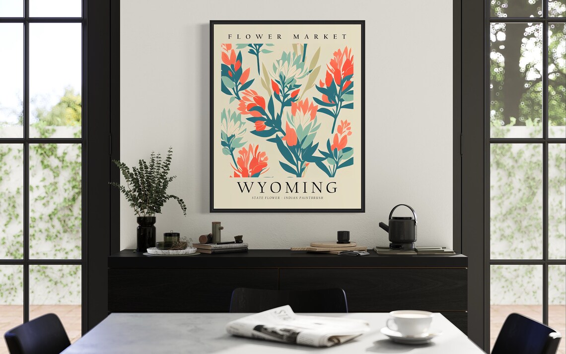 Wyoming Indian Paintbrush 1960s Neutral Botanical Art Print - Image 2