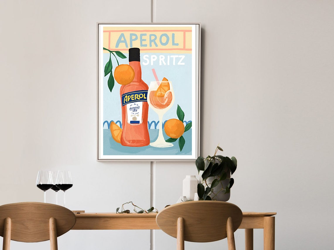 Aperol Spritz Bottle Orange Cocktail Retro Italian Bar Art Poster