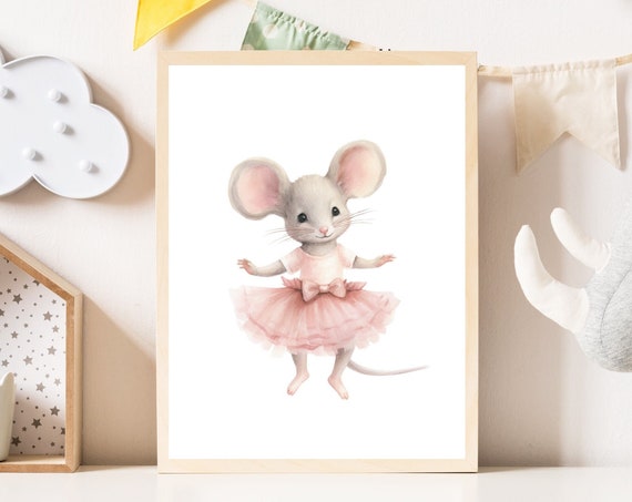 Ballerina Mouse In Tutu Nursery Decor Pink Little Girls Room Wall Art Animal Dancer Art Ballet Themed Nursery Wall Art Pdf