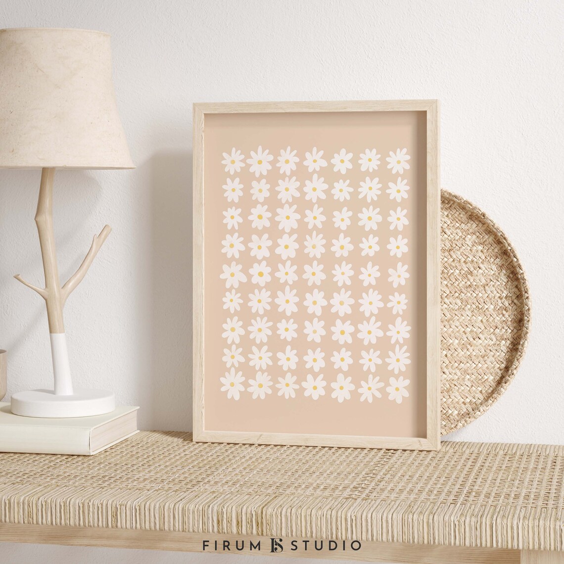 Daisies Botanical Flower Art Print, Neutral Wall Art