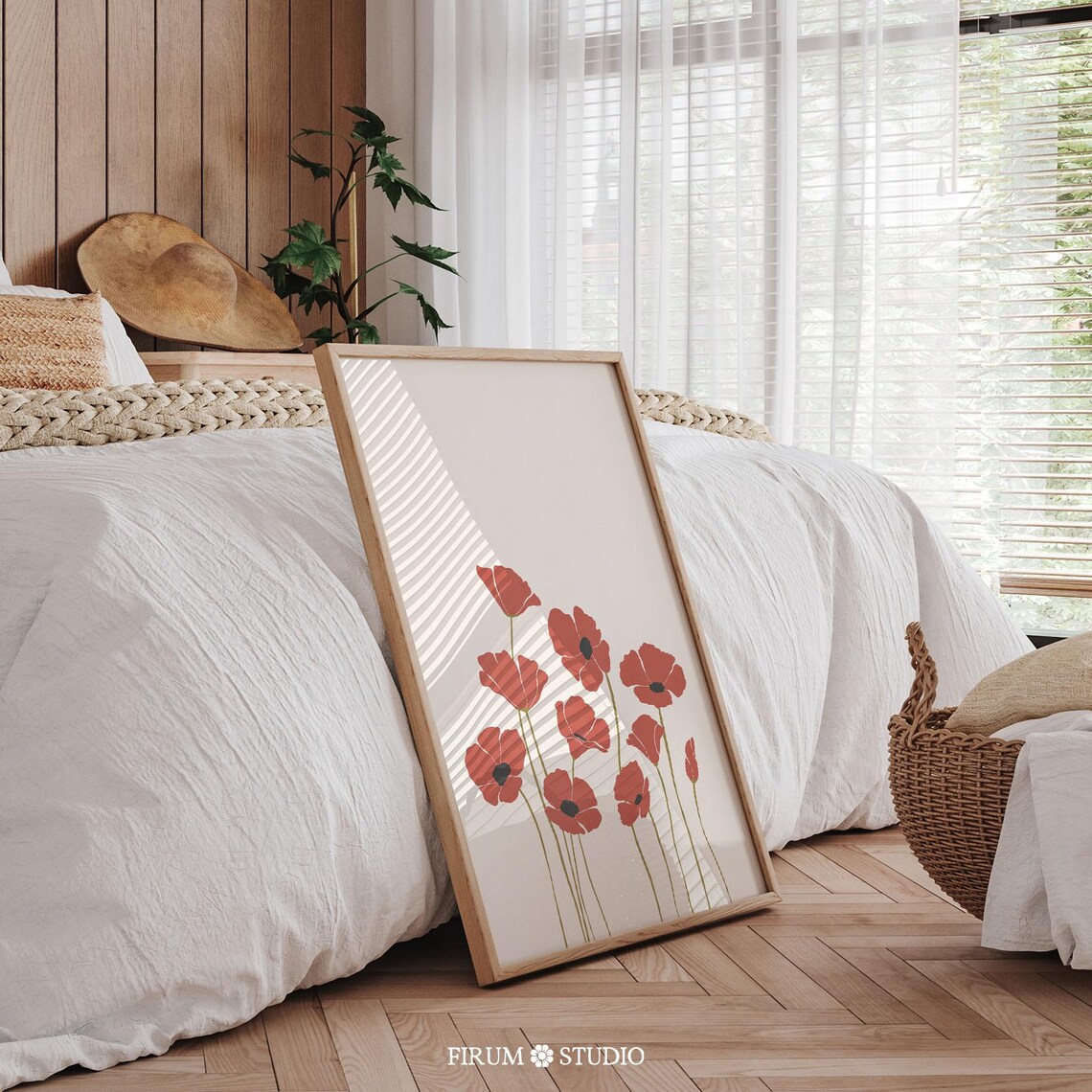 Red Poppy Wildflower Illustration, Earth Tones Art Print - Image 2