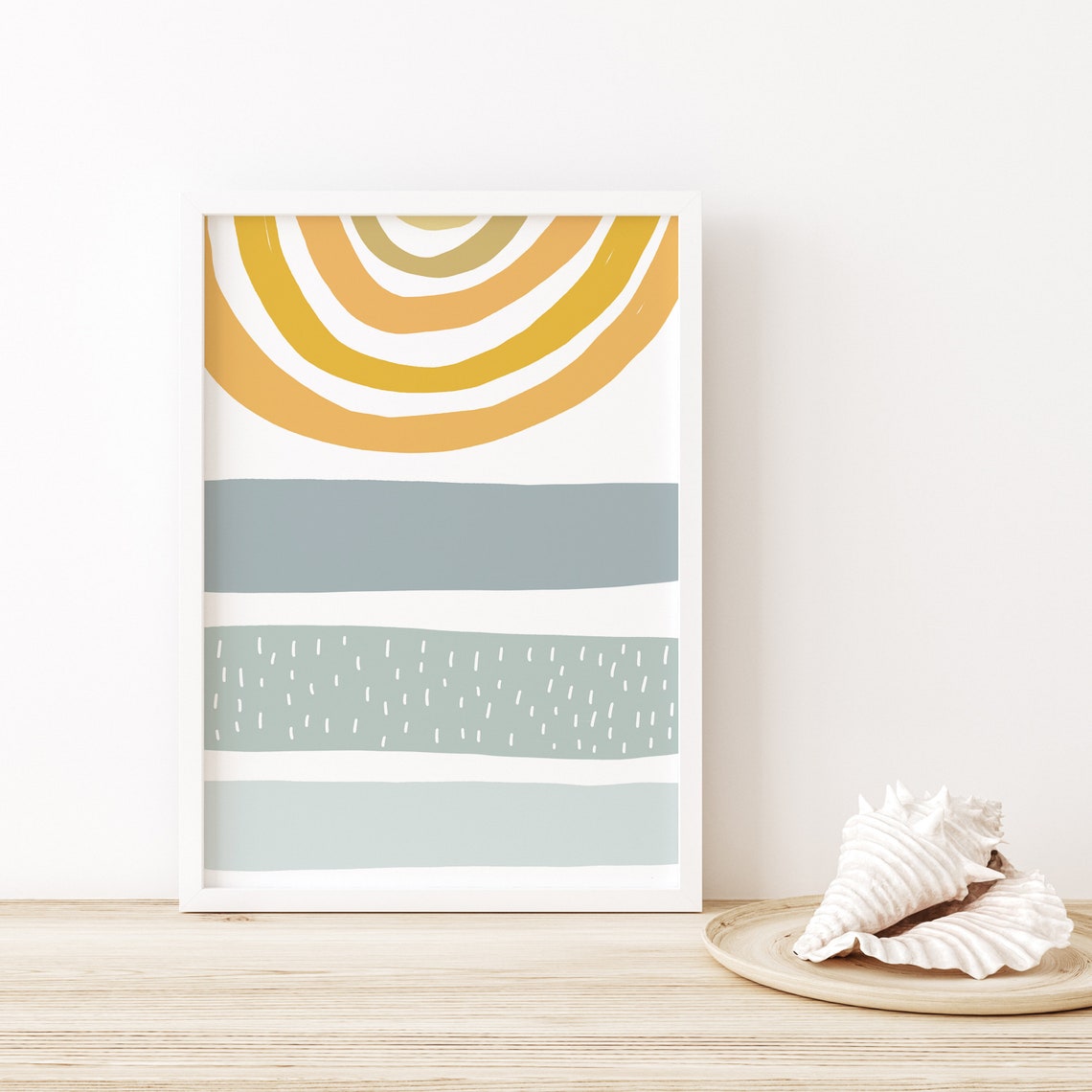 Coastal Sunset Abstract Mustard Yellow Ochre Arch Ocean Waves Wall Art
