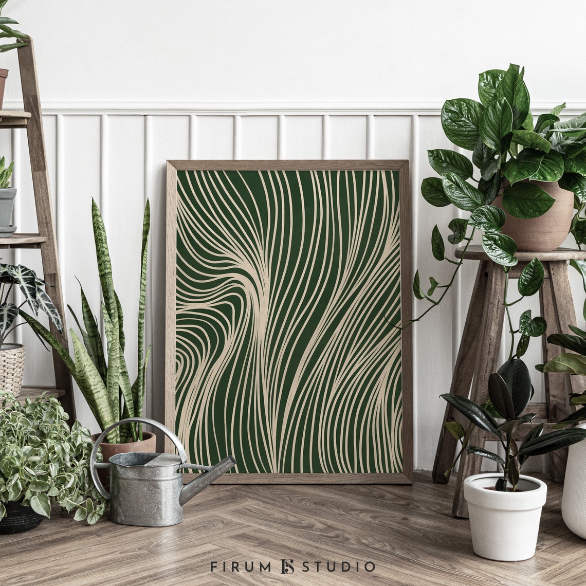 Emerald Green Abstract Wavy Line Art Modern Botanical Poster - Image 2
