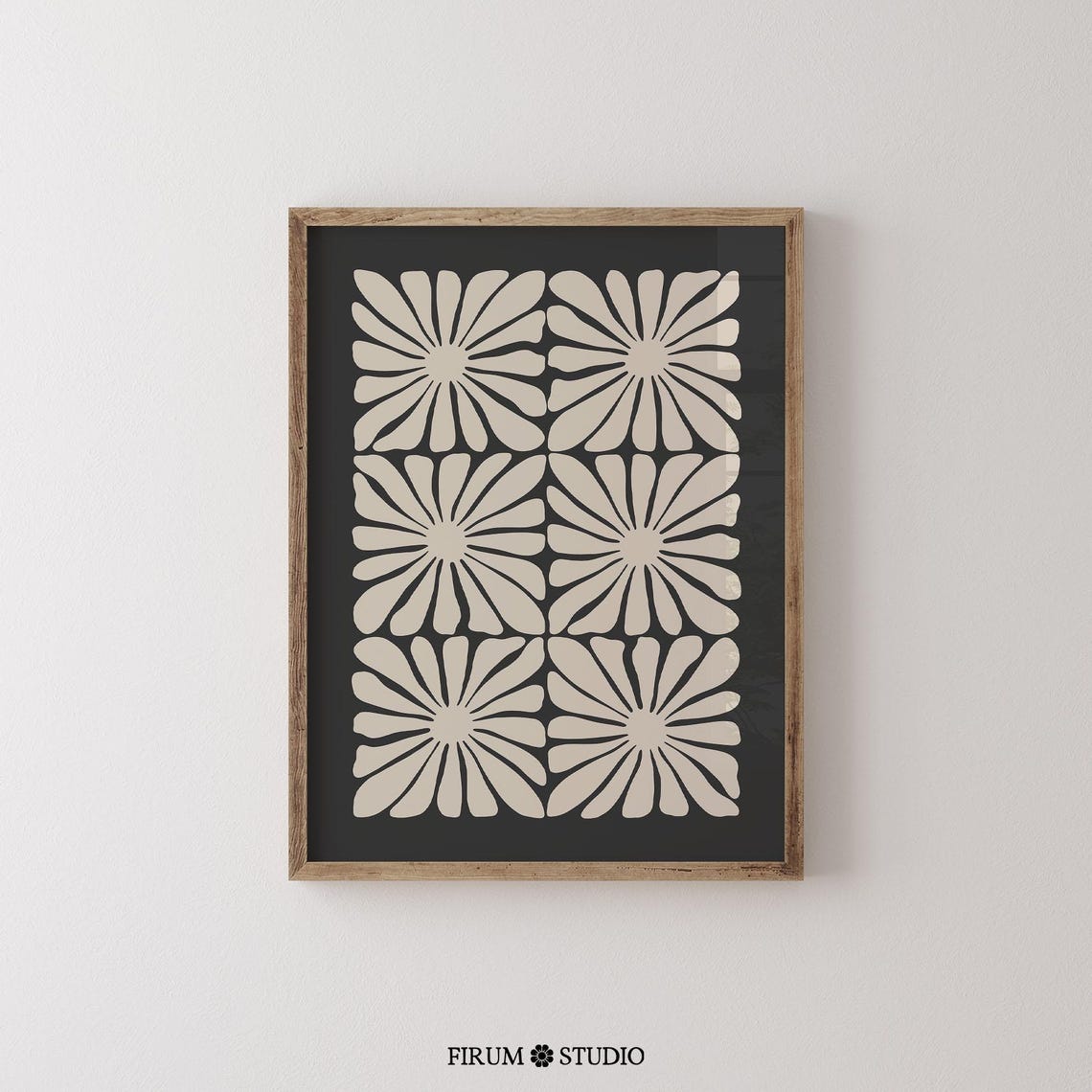 Six Flower Grid Black and Cream Retro Bloom Bold Pattern Poster - Image 2