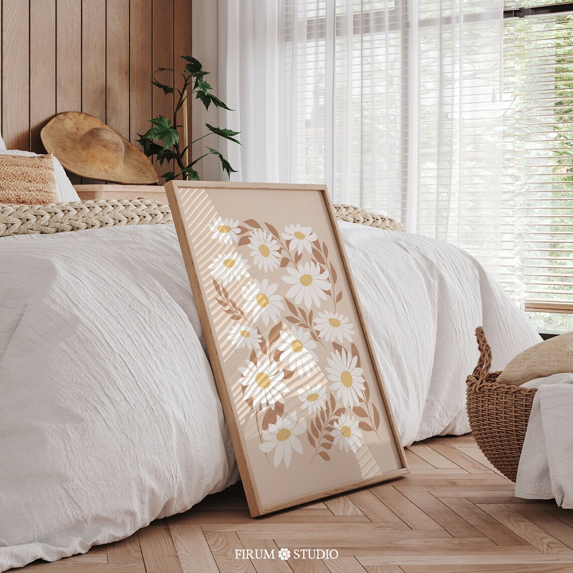 Earth Tones Daisy Boho Floral Illustration Art Print - Image 2