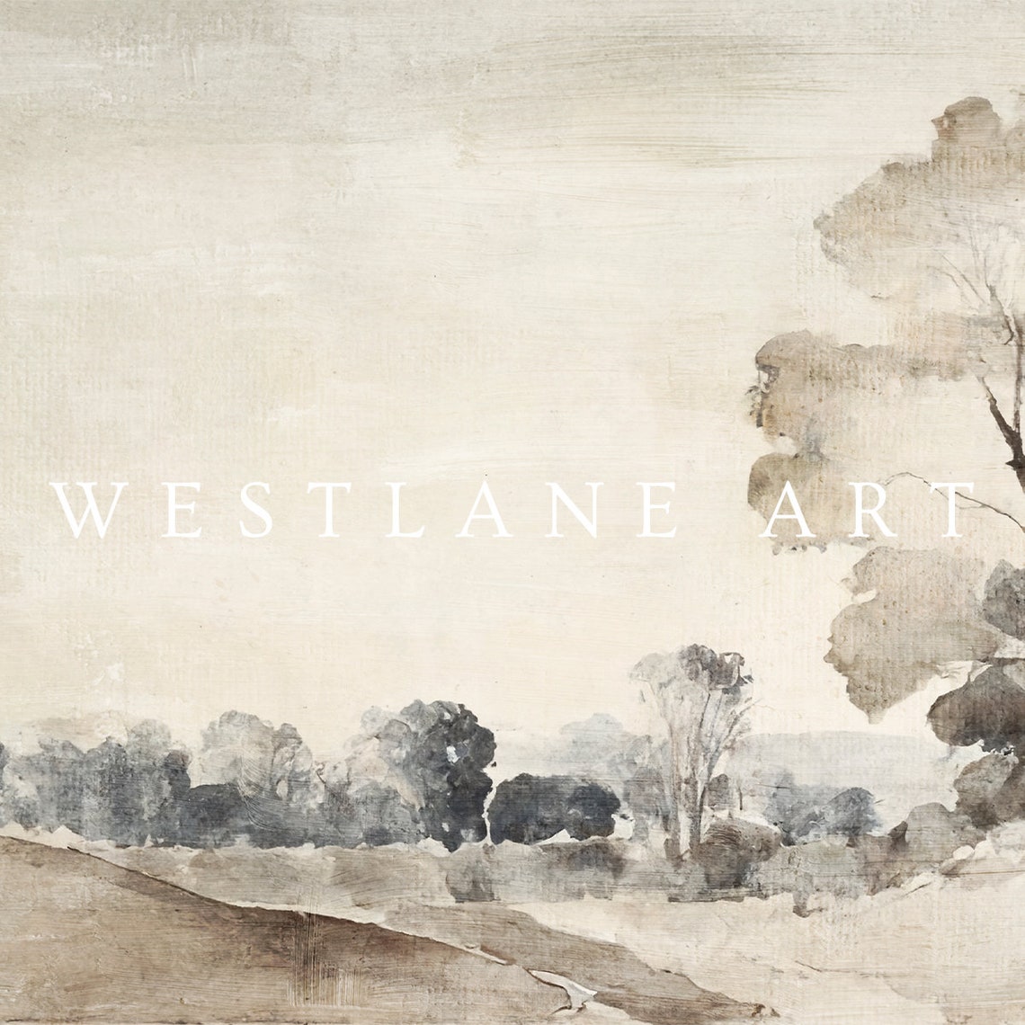 Soft Muted Watercolor Forest Landscape Neutral Painting Wall Art - Image 2