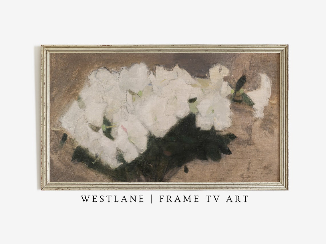 Neutral White Flower Still Life Vintage Botanical Painting Wall Art