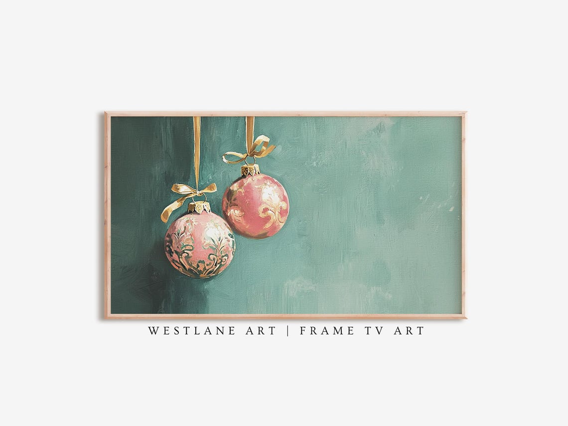Pink And Teal Christmas Ornaments Festive Holiday Wall Art Poster