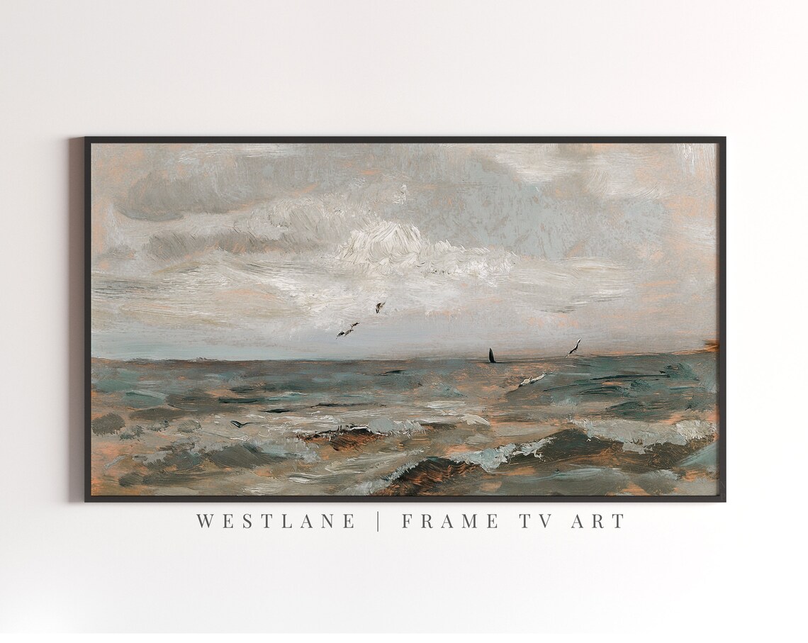 Moody Stormy Ocean Waves Dark Seascape Seagulls Vintage Art Poster - Image 2
