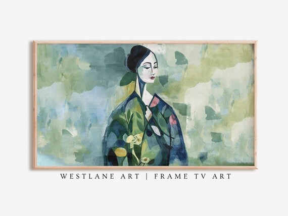 Modern Green Portrait Woman Abstract Floral Painting Art Poster