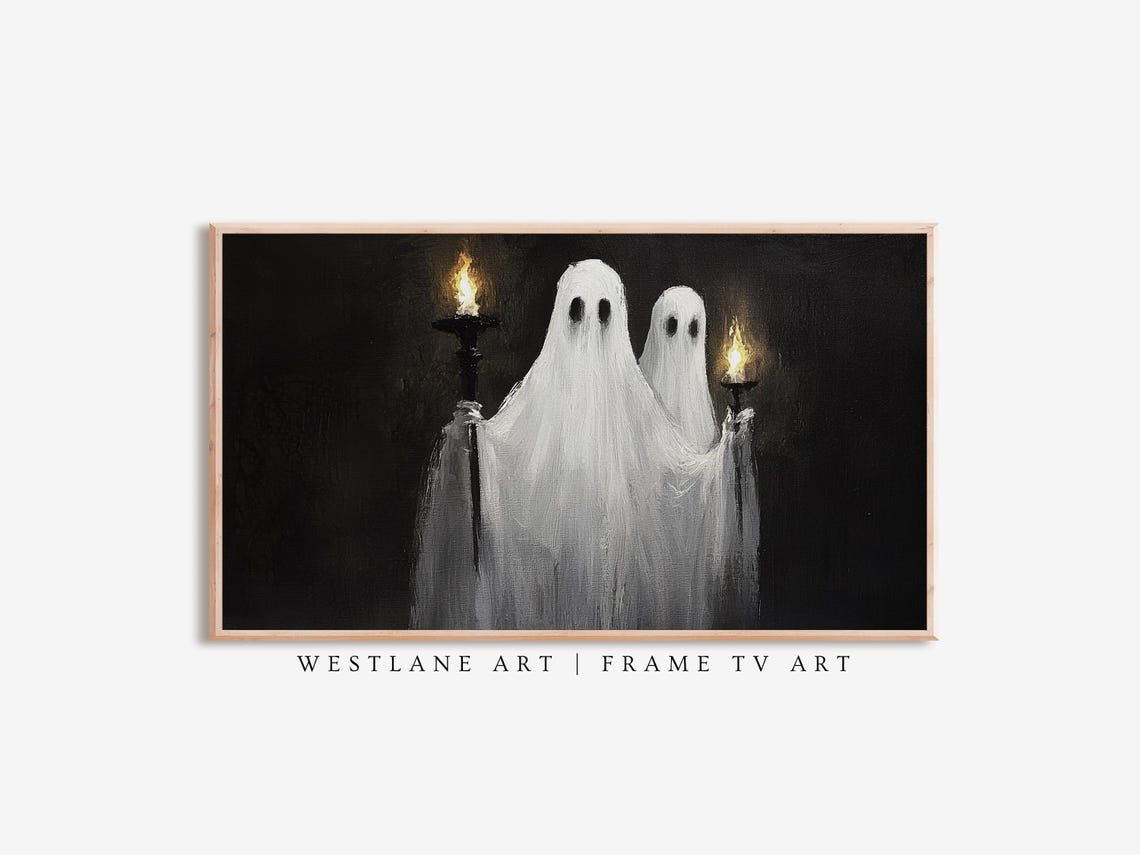 Spooky Ghosts With Torches Dark Haunted Vintage Halloween Wall Art