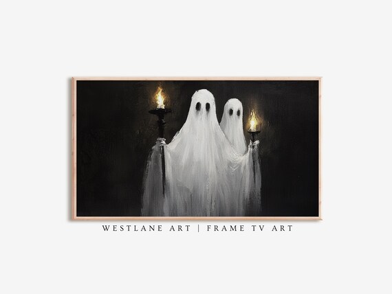 Spooky Ghosts With Torches Dark Haunted Vintage Halloween Wall Art