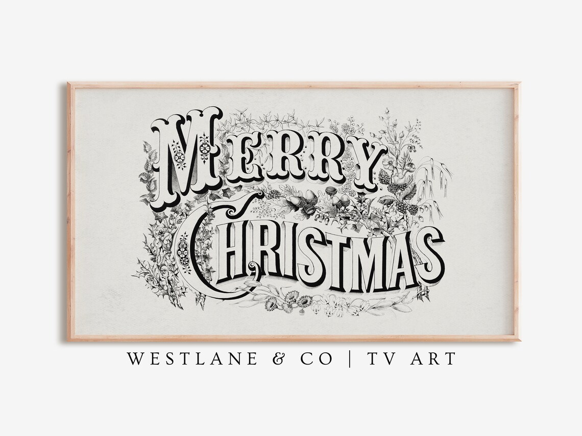 Vintage Merry Christmas Typography Farmhouse Holiday Art Poster - Image 2